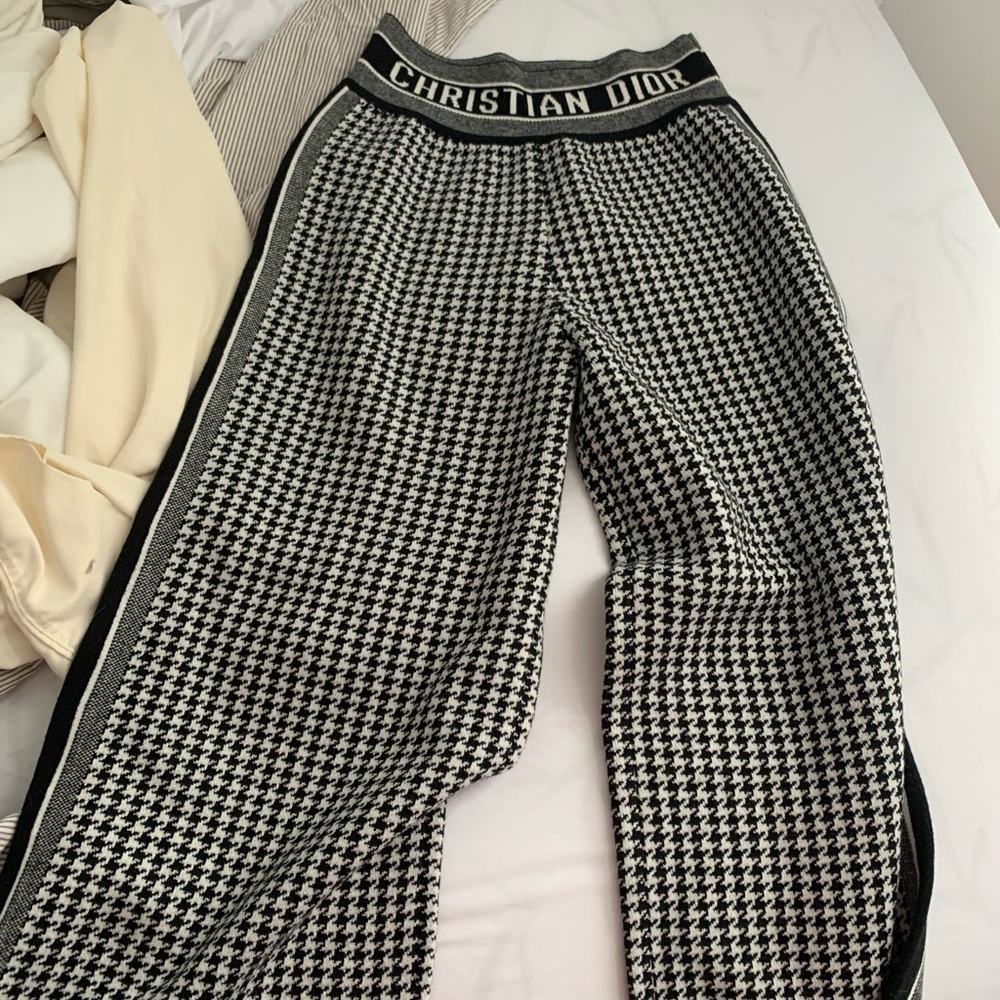 Dior Black and White Houndstooth Track Pants
